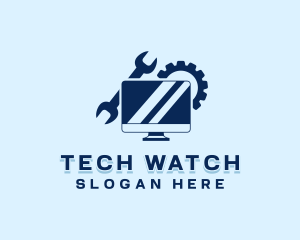 Monitor Wrench Cogwheel logo design