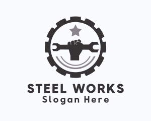 Repairman Wrench Cogwheel logo design