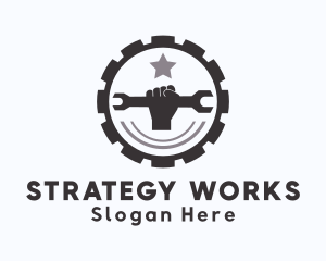 Repairman Wrench Cogwheel logo design