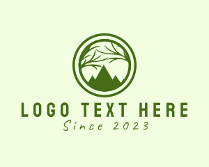 Destination - Tree Mountain Silhouette logo design