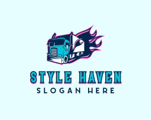 Trailer - Flaming Truck Vehicle logo design