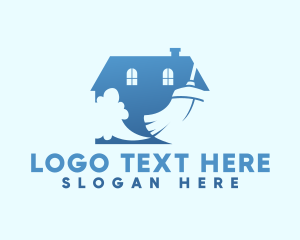 Blue - House Broom Cleaning logo design