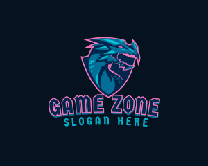 Shield Neon Dragon  logo design