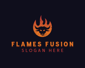 Flaming BBQ Bull logo design