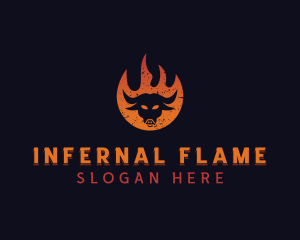 Flaming BBQ Bull logo design