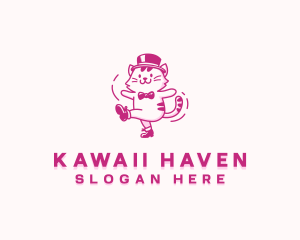 Kawaii - Dancing Cat Pet logo design