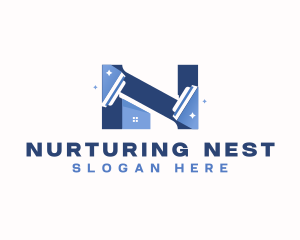 Housekeeping Squeegee Letter N logo design