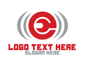 Speaker - Wrench Speaker Volume Letter E logo design