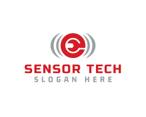 Sensor - Wrench Speaker Volume Letter E logo design