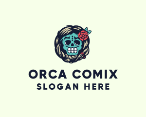 Mexican Flower Skull Logo