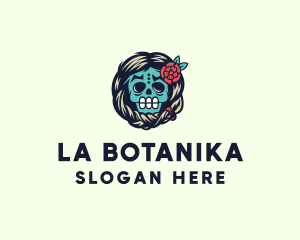 Mexican Flower Skull logo design