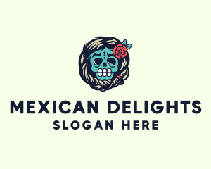 Mexican Flower Skull logo design