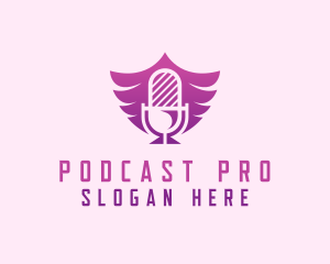 Podcaster - Wings Microphone Podcast logo design