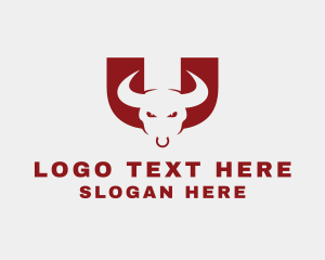 Charging Bull - Red Bull Letter U logo design