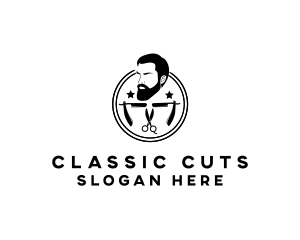 Hipster Man Barber logo design