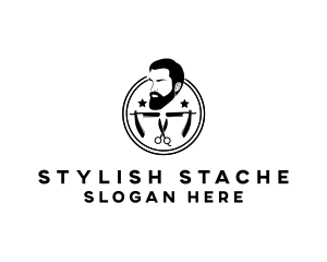 Hipster Man Barber logo design