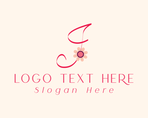 Script - Pink Flower Letter J logo design