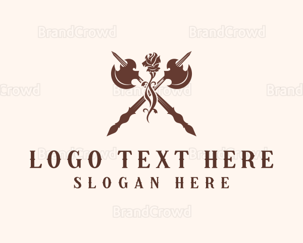 Vintage Axe Rose Medieval Logo