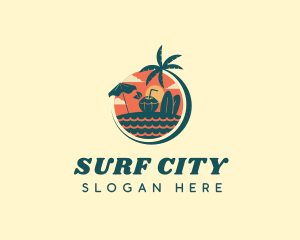 Coconut Palm Tree Beach logo design