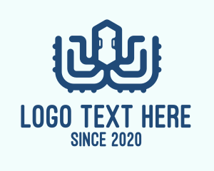 Squiggle - Blue Digital Octopus logo design