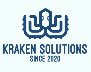 Kraken - Blue Digital Octopus logo design