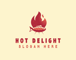 Flaming BBQ Fish logo design