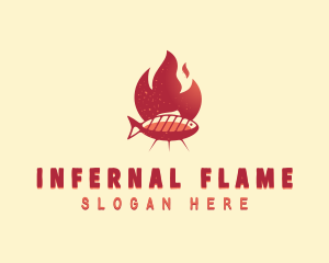 Flaming BBQ Fish logo design