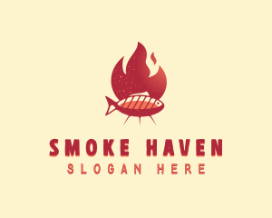 Flaming BBQ Fish logo design