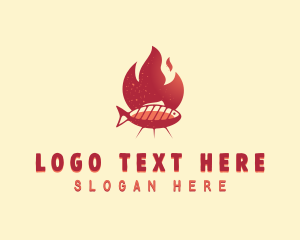 Grunge - Flaming BBQ Fish logo design