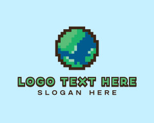 Outer Space - Earth Pixelated World logo design