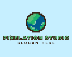 Earth Pixelated World  logo design