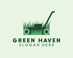 Green Lawn Mower Gardening logo design