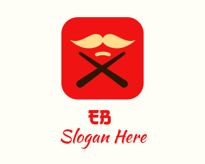 Asian - Chopsticks Mustache App logo design