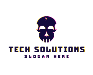 Techno - Gaming Skull Anaglyph logo design