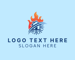 Heating - House Fire Ice Cooling logo design