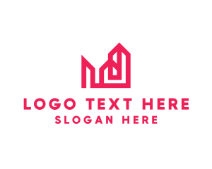 Red Building - Red Line Geometry Building logo design