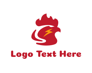 Red And Yellow - Rooster Head Lightning logo design
