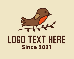 Tit - Sparrow Bird Branch logo design