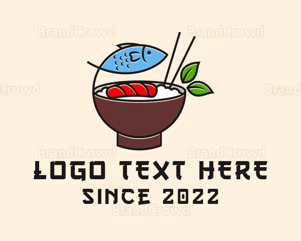 Fish Rice Bowl Food Logo