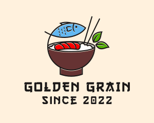 Rice - Fish Rice Bowl Food logo design