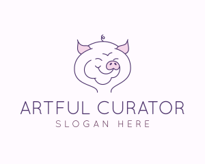 Line Art Pig  logo design