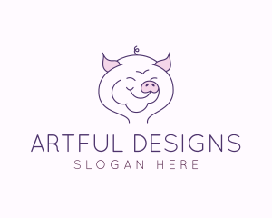 Line Art Pig  logo design