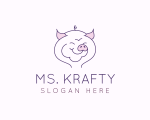 Stuffed Animal - Line Art Pig logo design