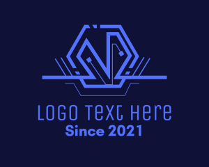 Data - Blue Digital Circuit logo design