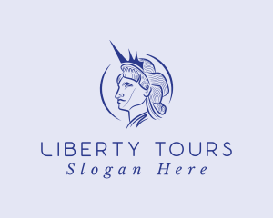 Statue Of Liberty - Blue Crown Woman logo design