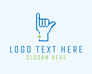 Plus - Blue Pixel Shaka Hand logo design