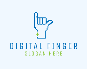 Finger - Blue Pixel Shaka Hand logo design