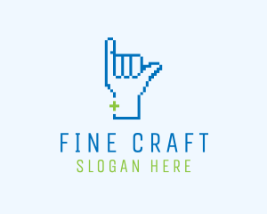 Ok - Blue Pixel Shaka Hand logo design