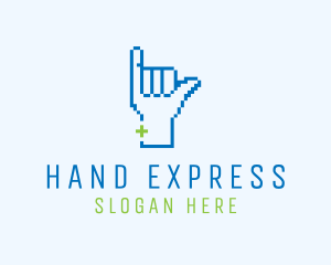 Sign Language - Blue Pixel Shaka Hand logo design