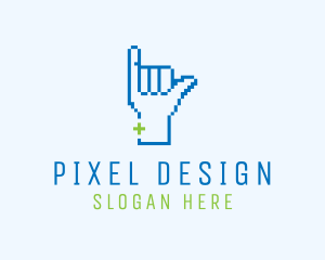 Blue Pixel Shaka Hand logo design